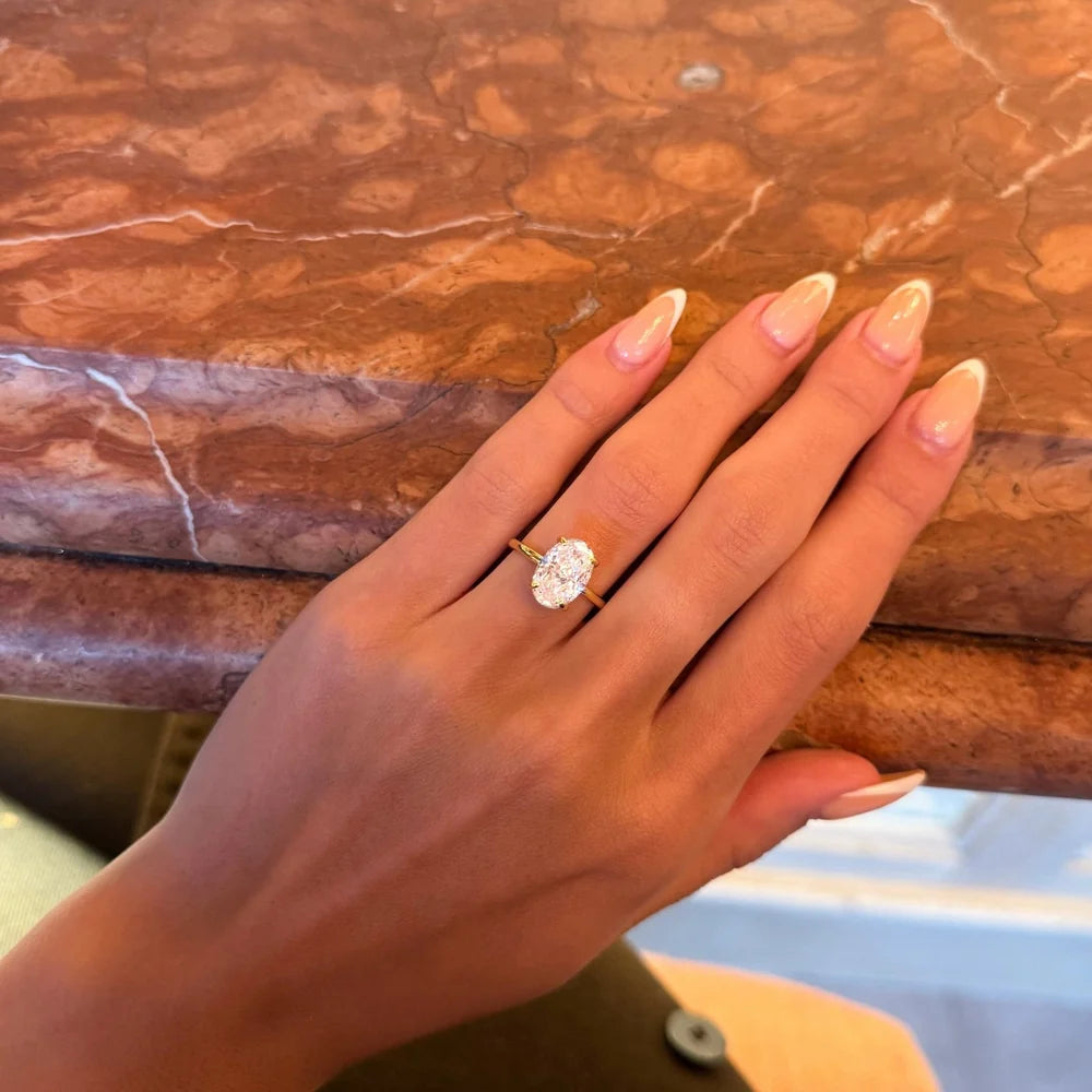 BAGUE SOLITAIRE OVAL & ANNEAU LISSE