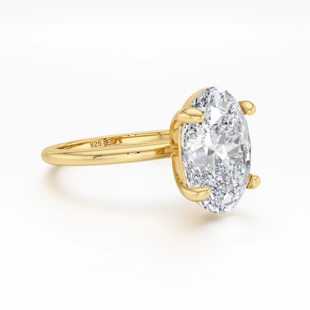 BAGUE SOLITAIRE OVAL & ANNEAU LISSE